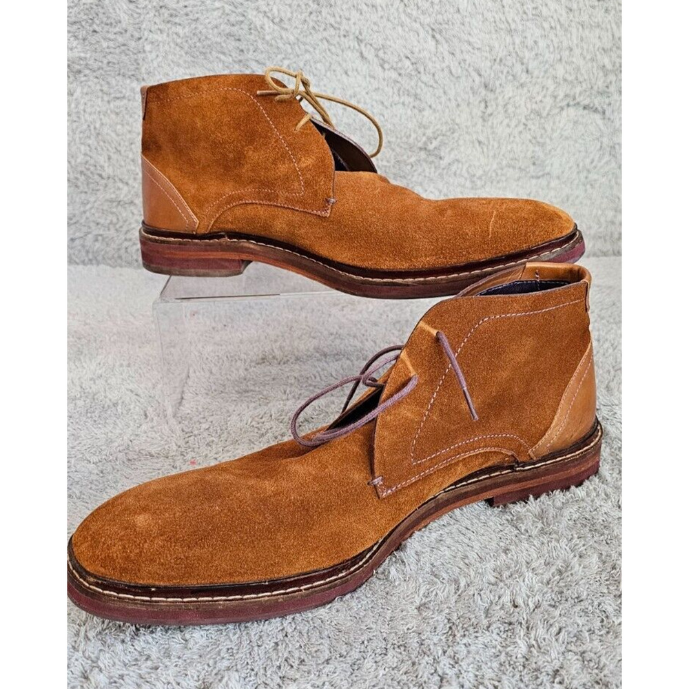 Ted Baker London Azzlan Chukka Leather Ankle Boot Shoes Brown Purple Stitch 11.5